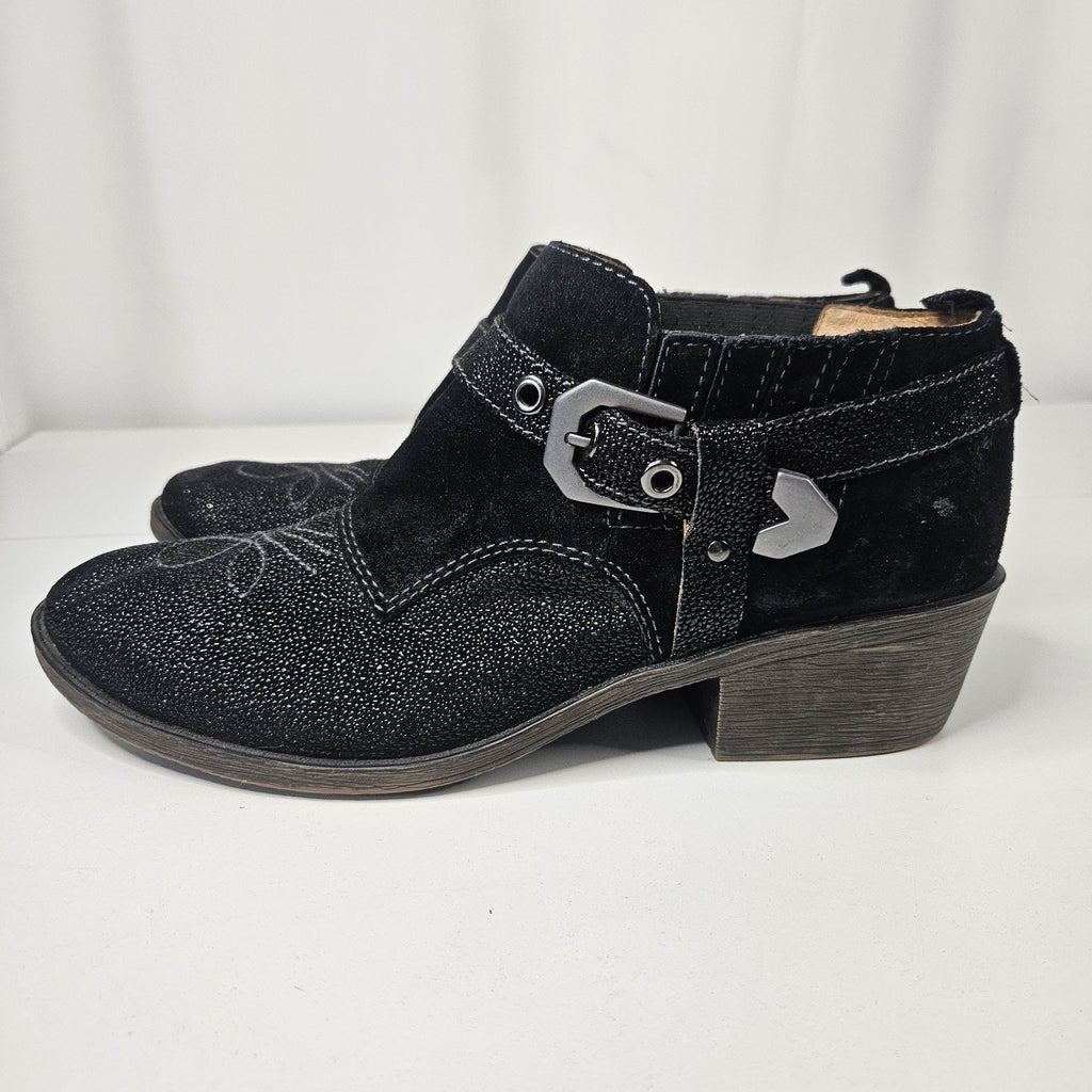 Naya Selma Leather Ankle Boots Womens 10.5 Black Slip On Buckle Accent Booties