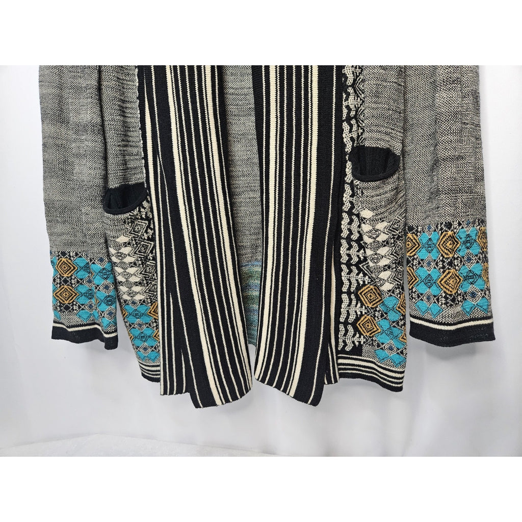 Twelfth Street Cynthia Vincent Grey Southwestern Open Knit Cardigan Small