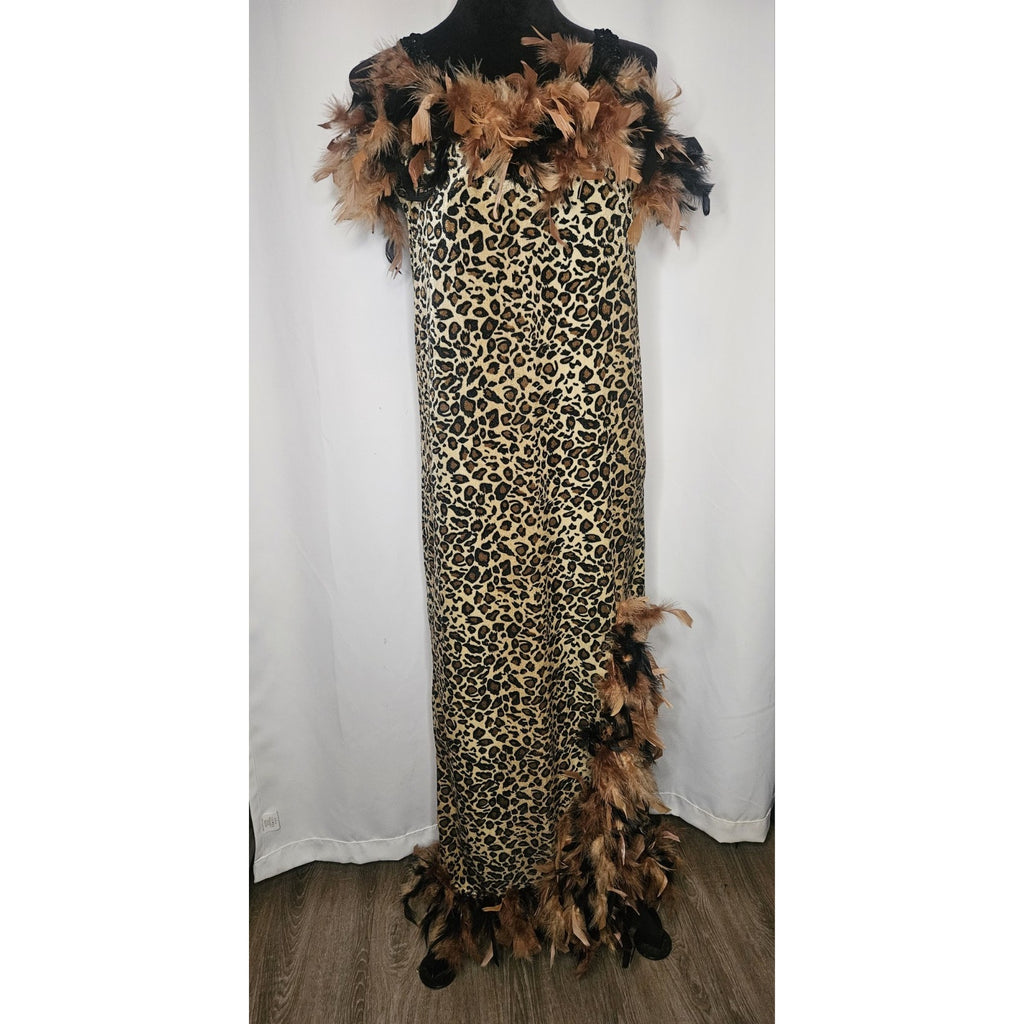 Vintage Leopard Costume Dress Maxi Sleeveless Dress Halloween Glam Size 8/10