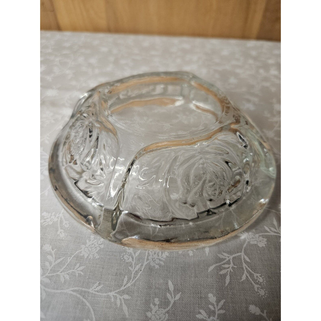 Vintage 6" Glass Ashtray KIG Indonesia Pressed Glass Rose Pattern