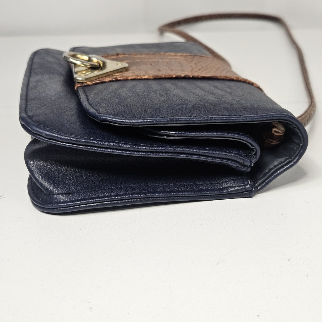 L'egent Navy Brown Faux Leather Purse Buckle Mini Shoulder Bag 90s Vintage