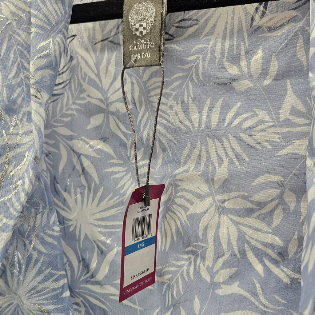 Vince Camuto Kimono Top Tropical Print Sheer Kimono Jacket Tie Waist Blue NWT OS