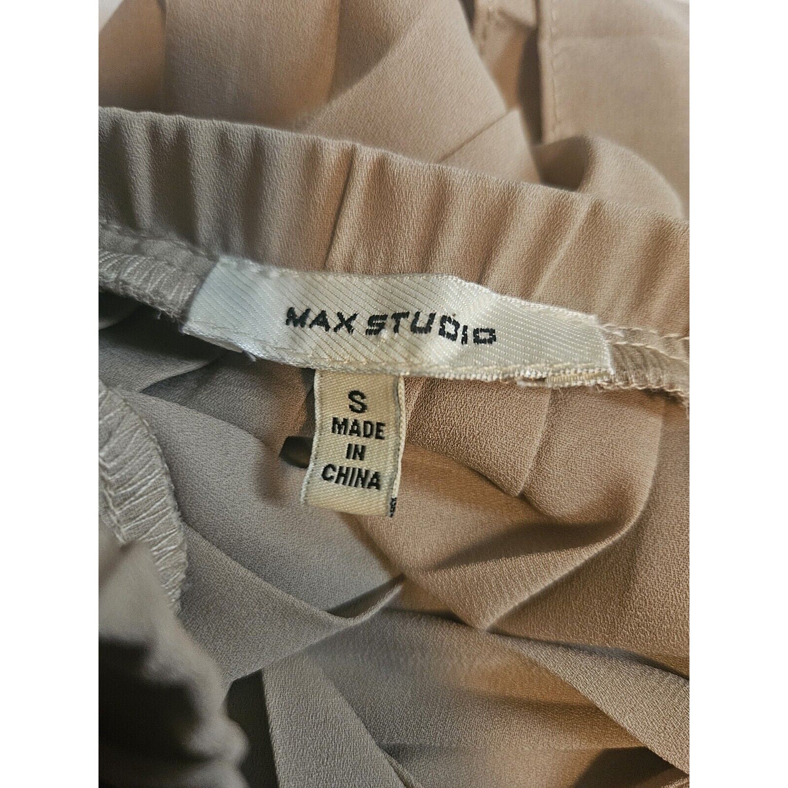 MAX STUDIO Cream Pleated Accordion 100% Polyester Small Fully Lined Midi Skirt