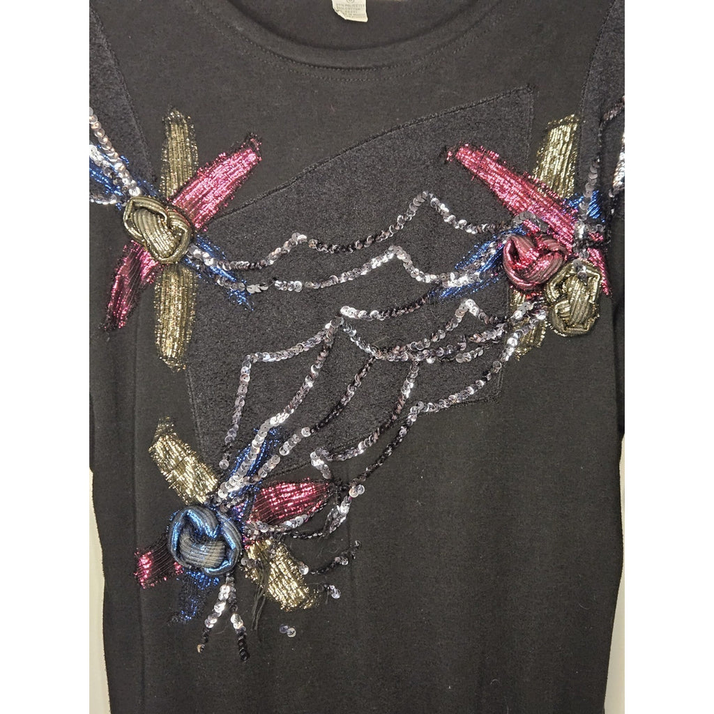Vintage 80s P.A. International Sequin Floral Sweatshirt Ugly Sweater Small