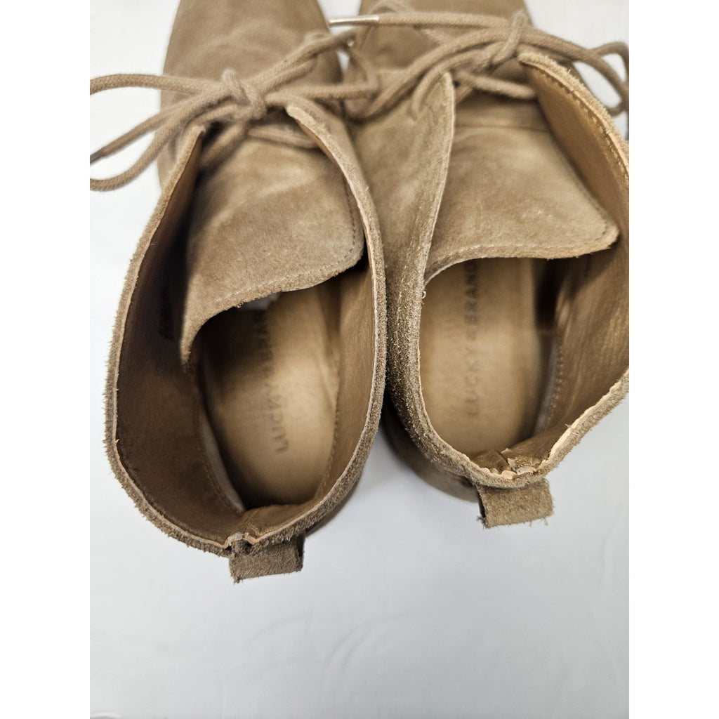 Lucky Brand Boots Womens 8.5 M Garboh Chukka Booties Brown Leather Lace Up Cuban
