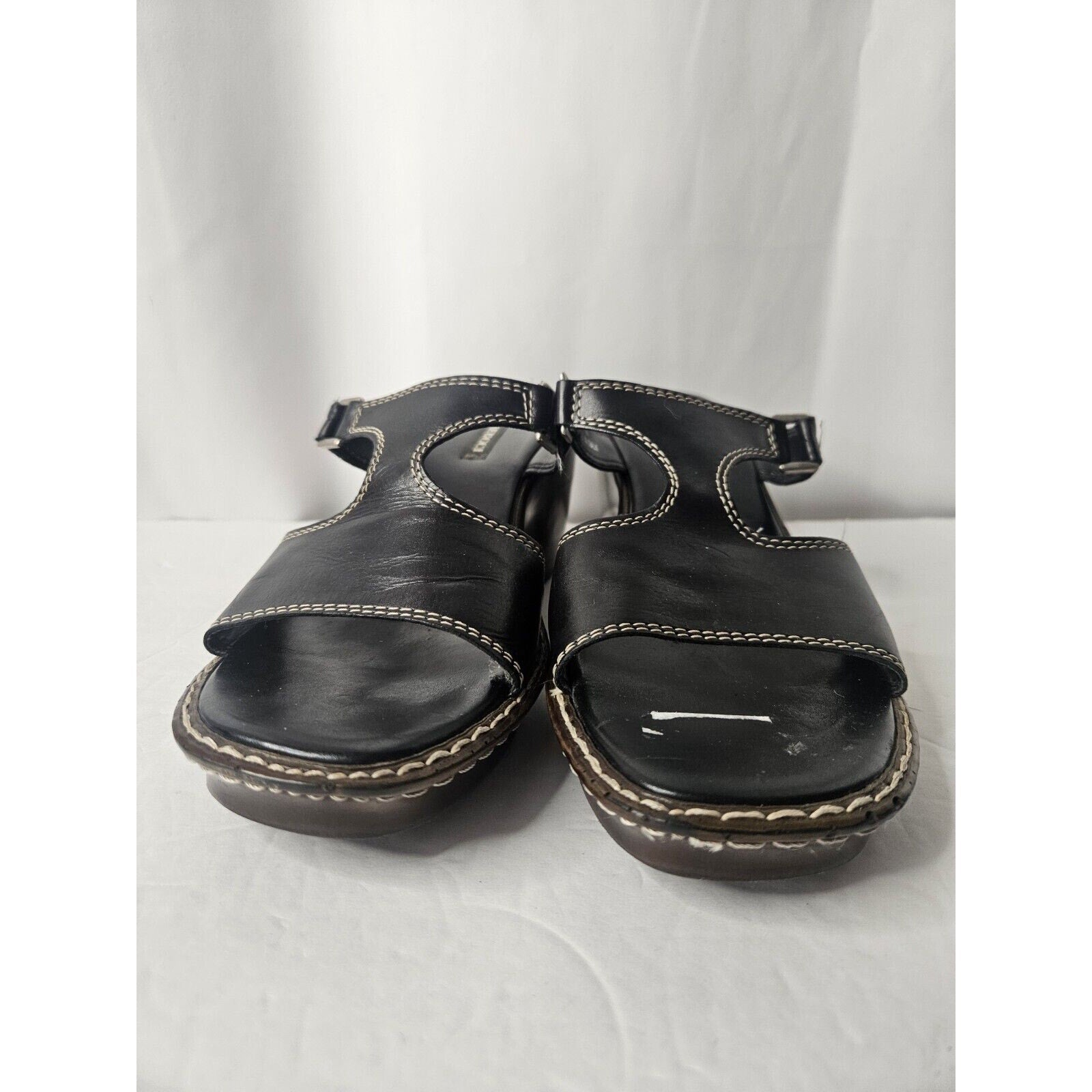 SESTO MEUCCI Soft Leather Wedge Sandal Black Sz 8 Made in ITALY Classic Slip-On