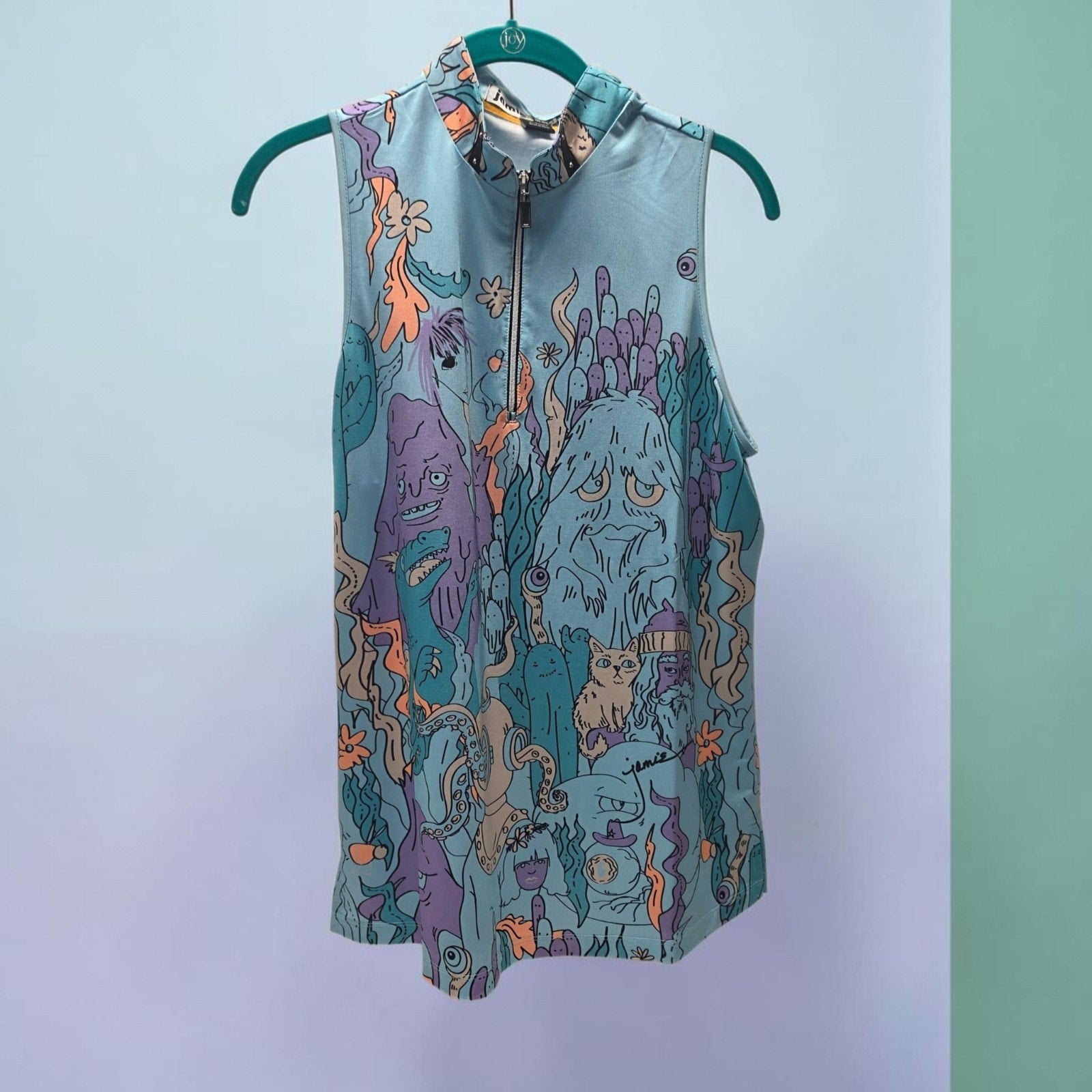 Jamie Sadock Life Animal Party Print Sleeveless Activewear Pickleball Top Large