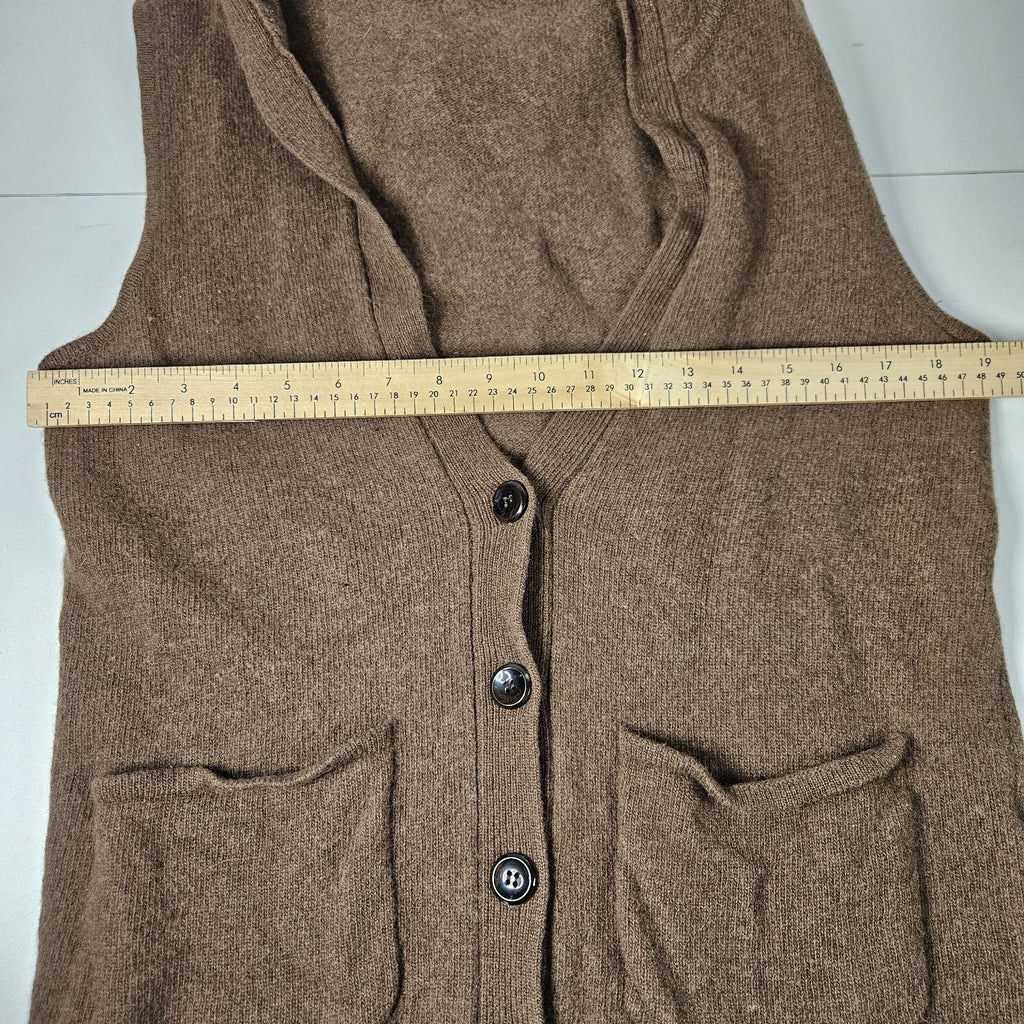 Vtg Womens NineSix 96 New York Brown Hooded Wool Button Up Knit Sweater Vest Med
