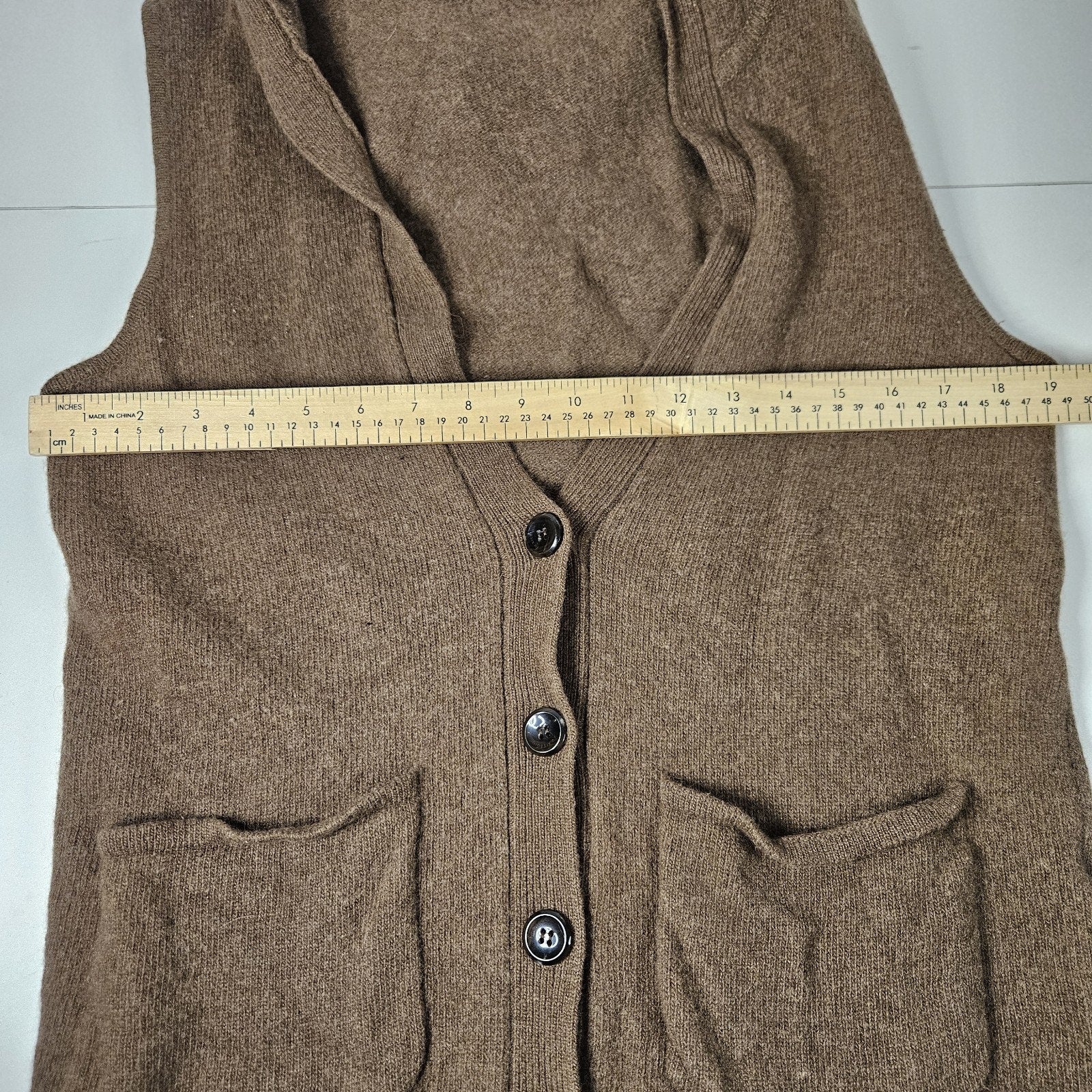 Vtg Womens NineSix 96 New York Brown Hooded Wool Button Up Knit Sweater Vest Med