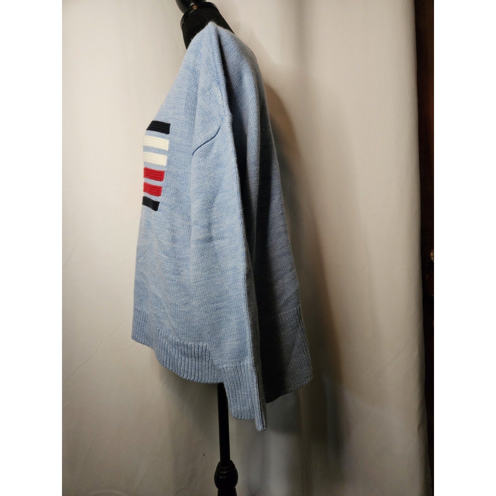 Tommy Hilfiger Knit Sweater Classic Flag Light Blue Oversized Medium USA