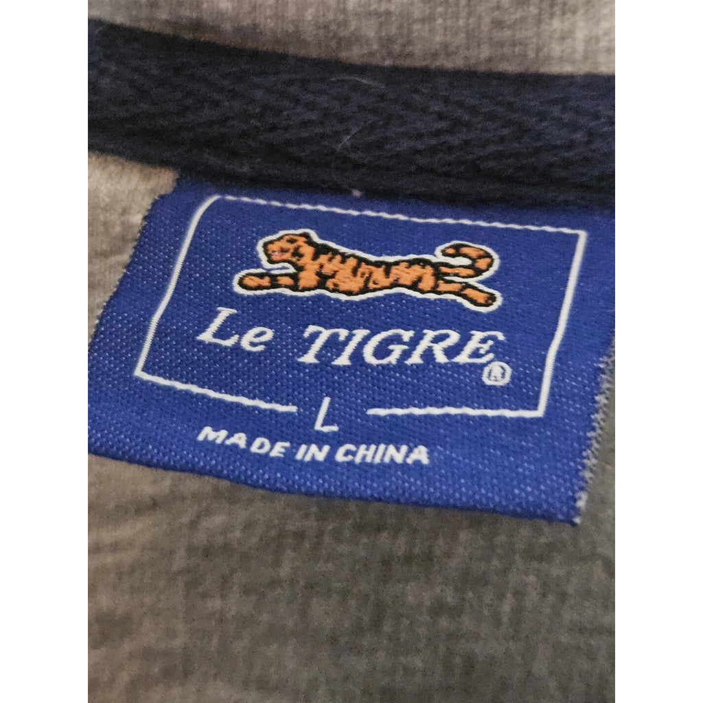 Vintage Le Tigre Sweater Mens Large Gray Navy Quarter Zip Mock Neck Pullover 90s