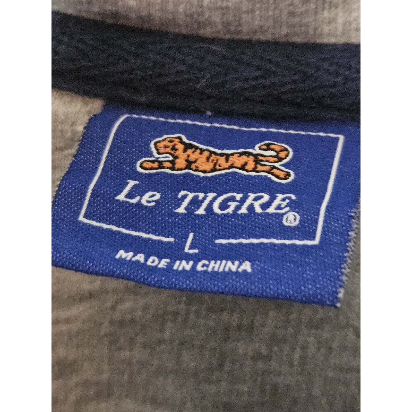 Vintage Le Tigre Sweater Mens Large Gray Navy Quarter Zip Mock Neck Pullover 90s
