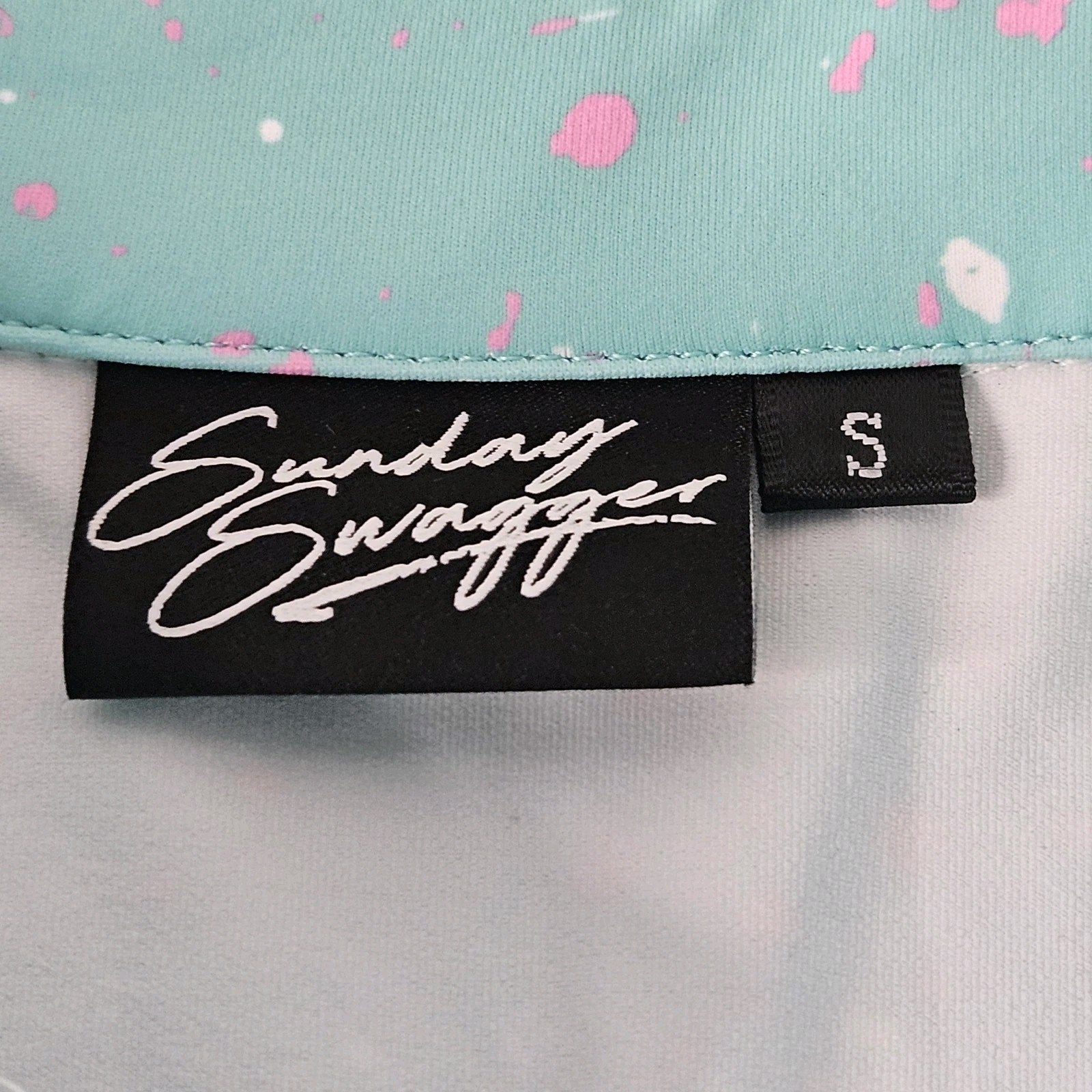 Sunday Swagger Polo Shirt Mens Small Black Floral AOP Stretch Performance Golf