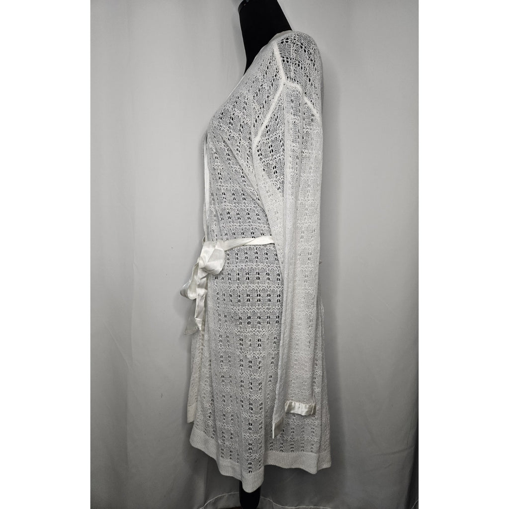 Vintage Apostrophe Robe Kimono Nightgown White Cream Crochet Lace Floral Large