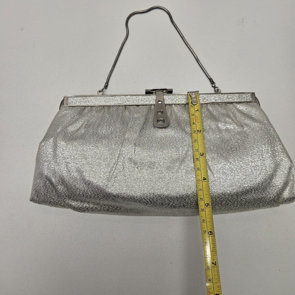 Vintage 50s 60s Retro Mod Silver Metallic Evening Bag Purse Clutch Chain Handle
