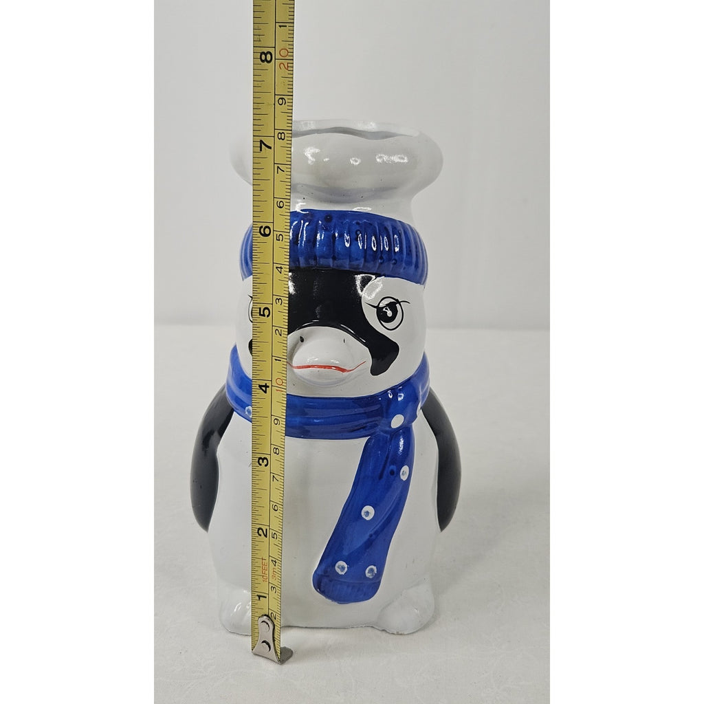 Retro Penguin with Chef Hat Vintage Penguin Ceramic Figurine Vase Winter Kitchen