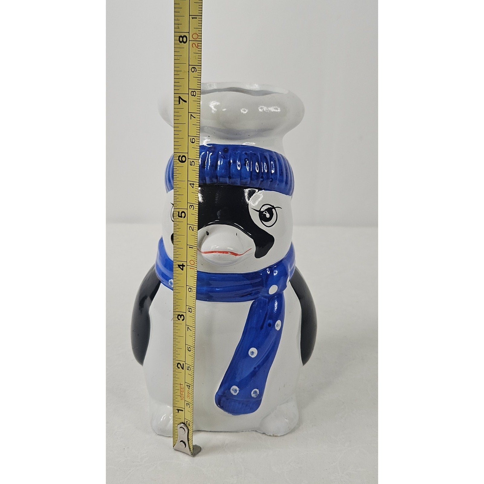 Retro Penguin with Chef Hat Vintage Penguin Ceramic Figurine Vase Winter Kitchen