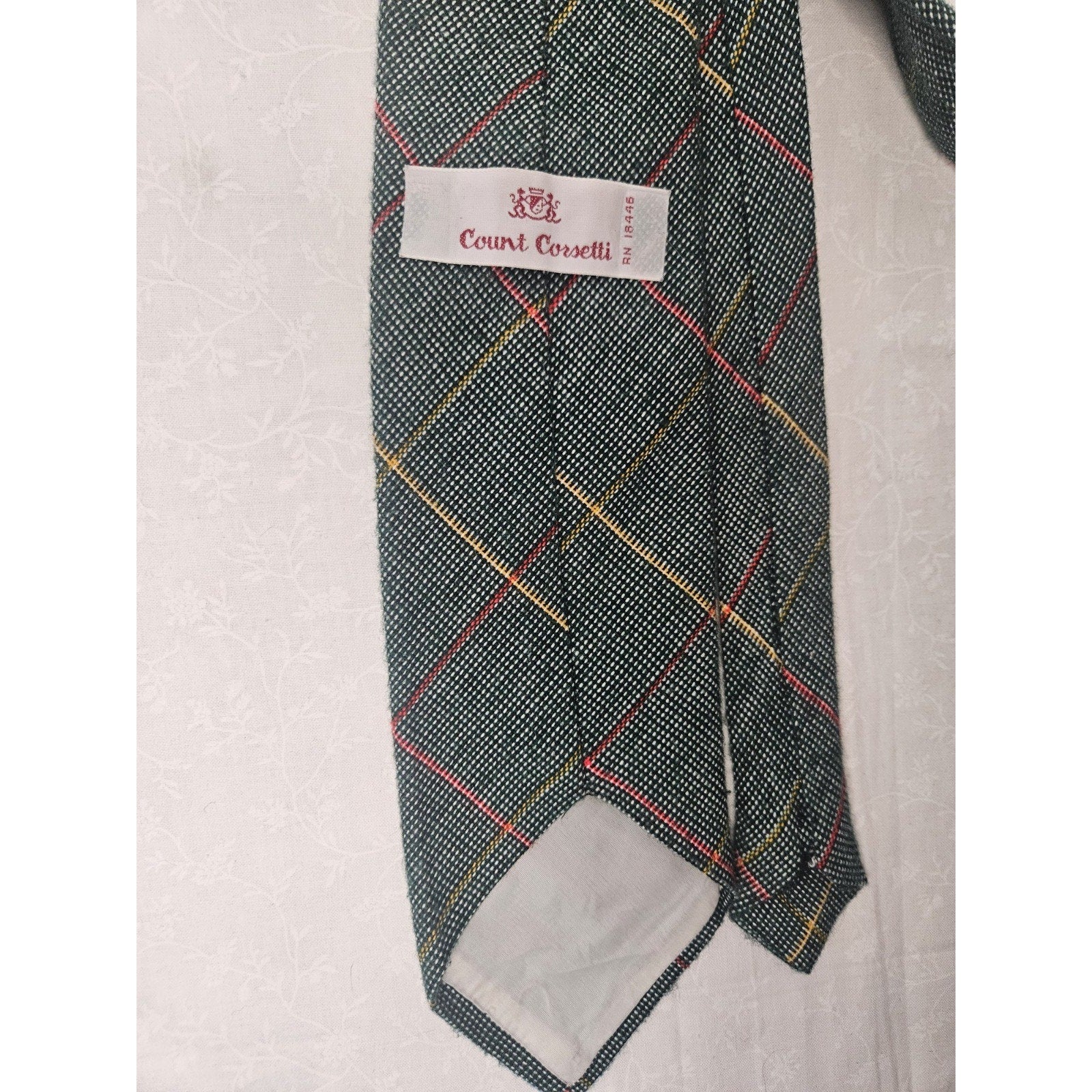 Vintage Count Corsetti Neck Tie Woven Green Yellow Red Diagonal Plaid 56"