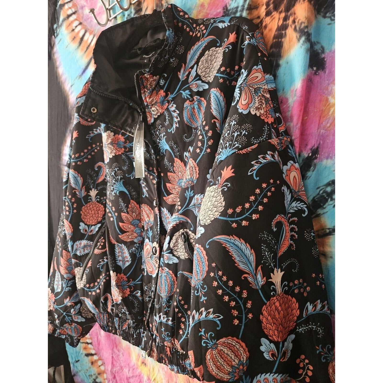 NWT Tolani Jacket Black Paisley Lightweight Coat Dbl Zip & Button Size Large
