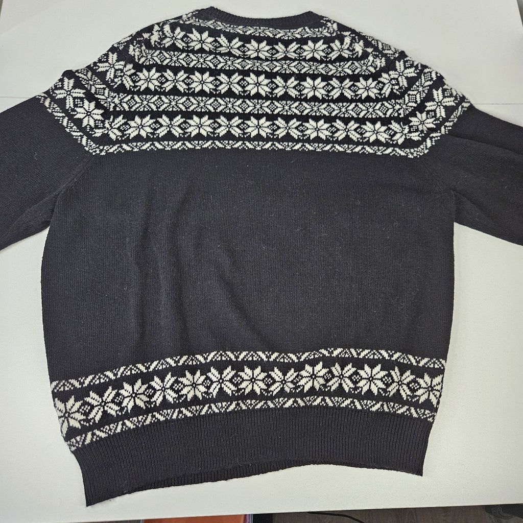 VTG Le Tiger Womens XL Pullover Black White Fair Isle Knit Sweater Holiday