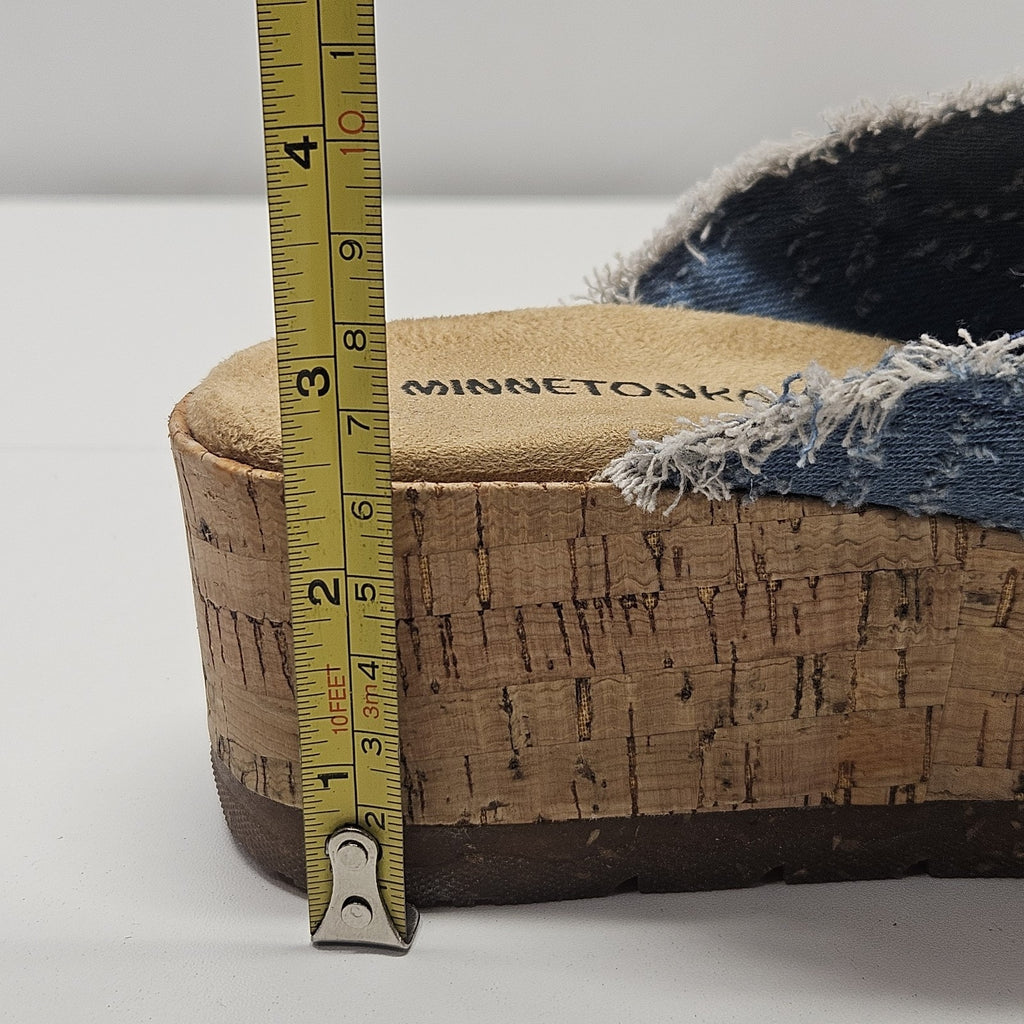 Minnetonka Posey Wedge Sandals Denim Slip On Platforms Size 9 Preppy Y2K Grunge