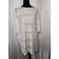Eliza J Shift Dress Womens Size 6 Layered White Lace Lined 3/4 Sleeve Above Knee