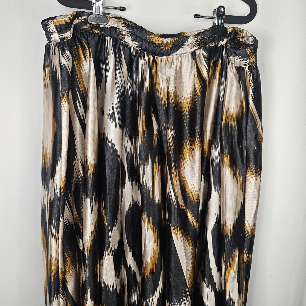 Truly 4 You Womens Plus 3X Black Tan Brown Boho A-line Abstract Print Maxi Skirt