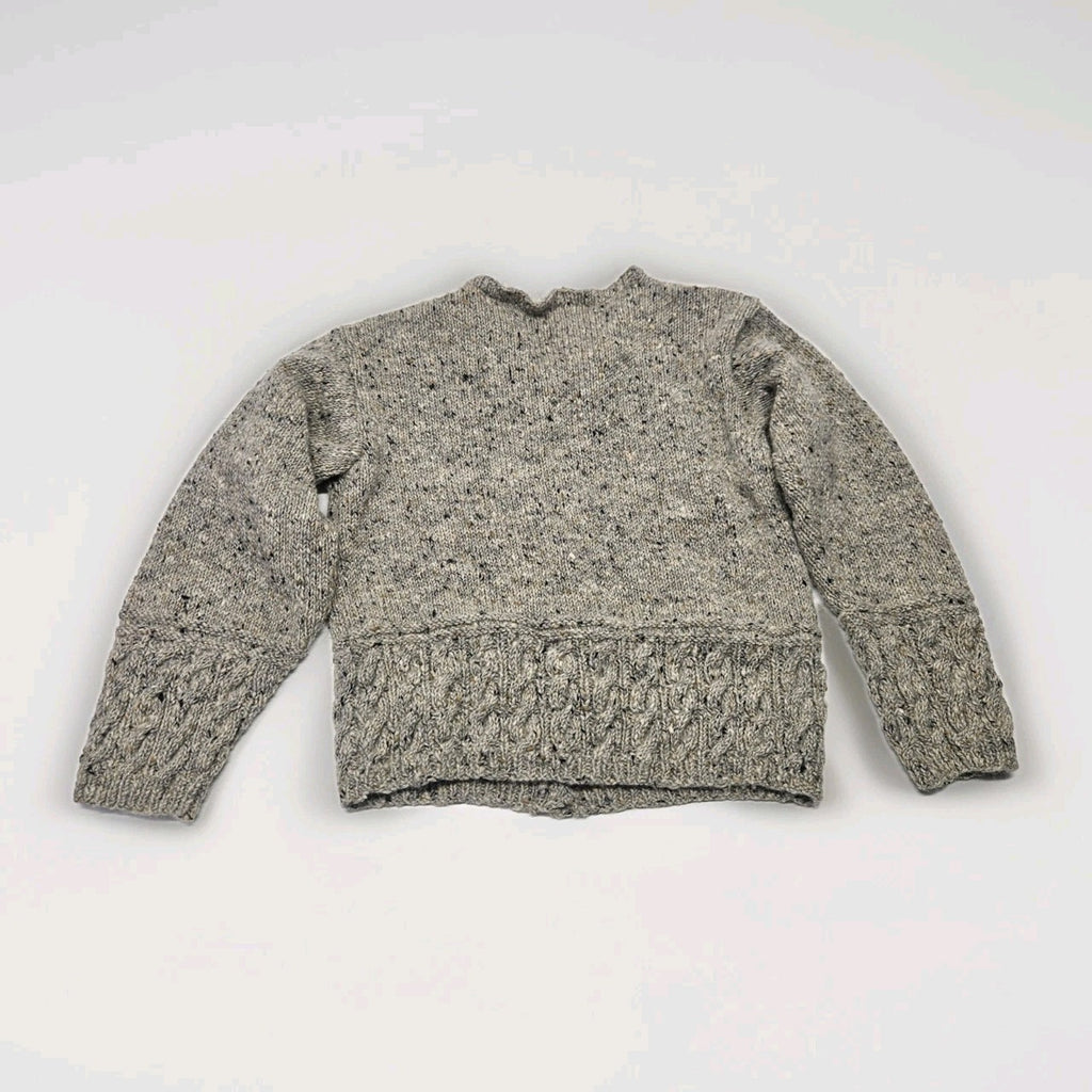 VTG Hand Knit Medium Gray Chunky Cable Knit Cardigan Sweater Fishermen