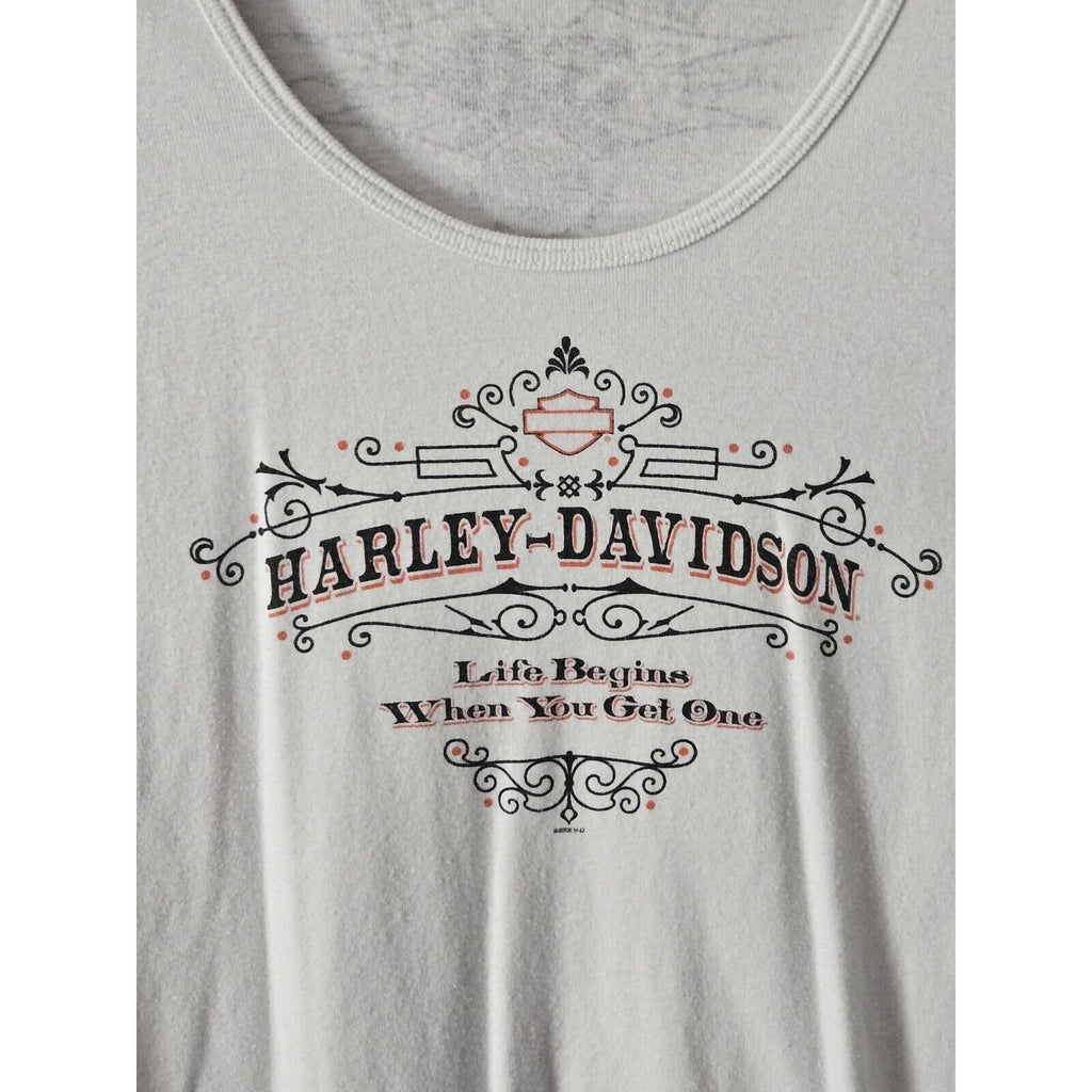 Harley-Davidson White T-Shirt Scoop Neck Size Large Biker Y2K Motorcycle