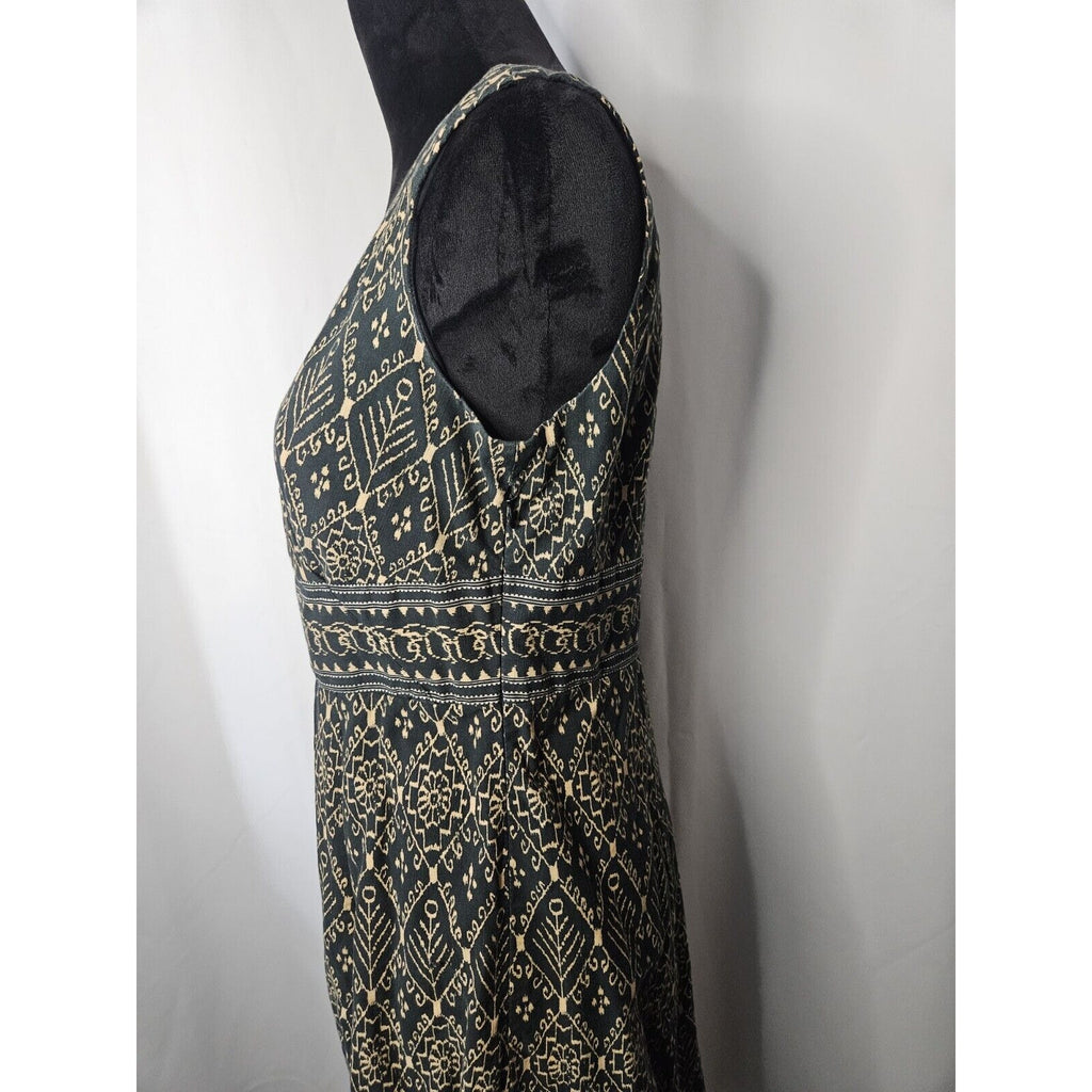 Vintage The Territory Ahead Womens Navy Beige Sleeveless Mock Wrap Midi Dress 8