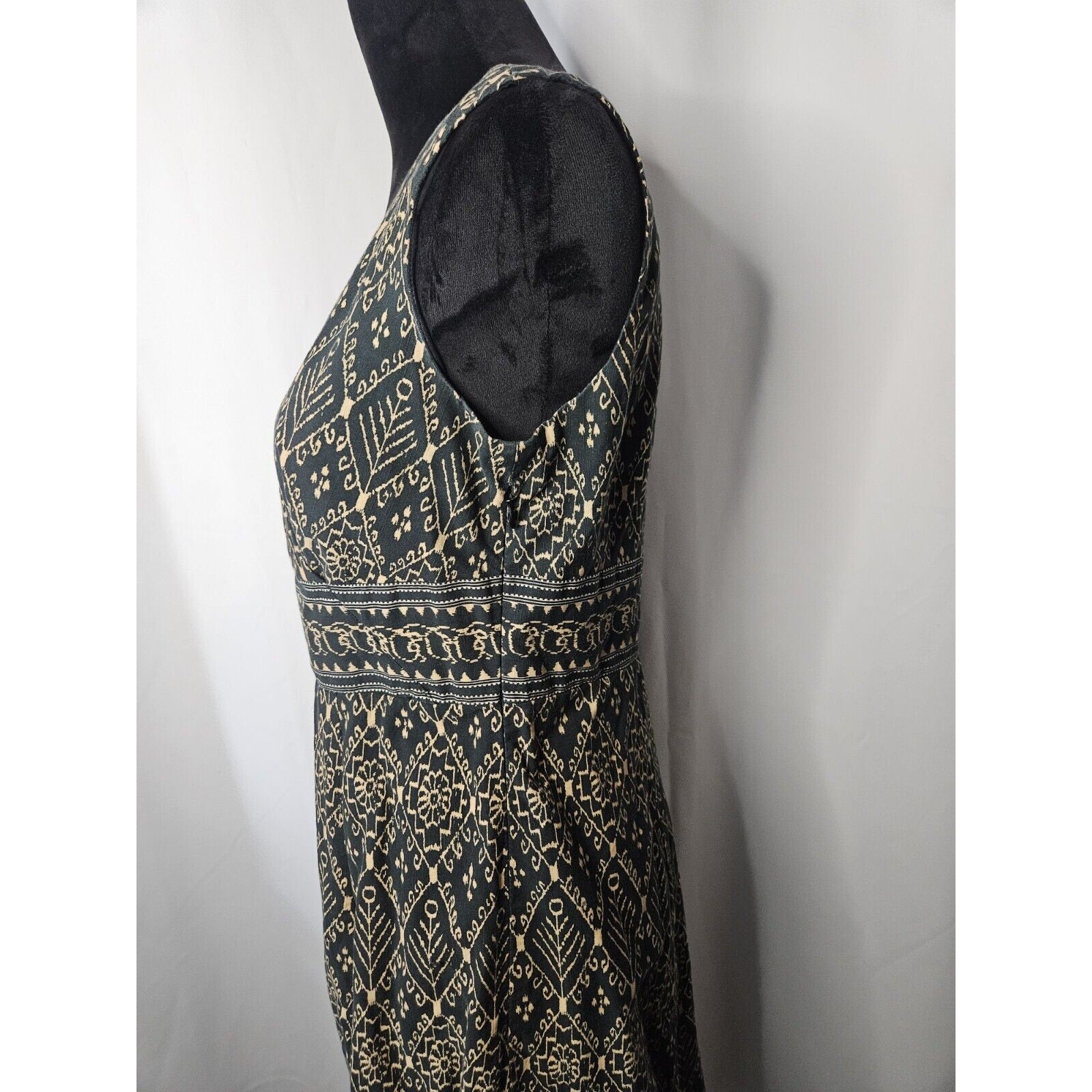 Vintage The Territory Ahead Womens Navy Beige Sleeveless Mock Wrap Midi Dress 8