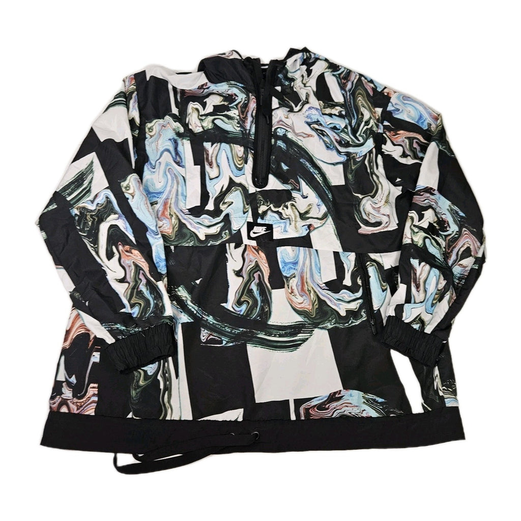 Nike Windbreaker Jacket Marbled Multicolor Mesh Trimmed Hooded Pullover EUC XL