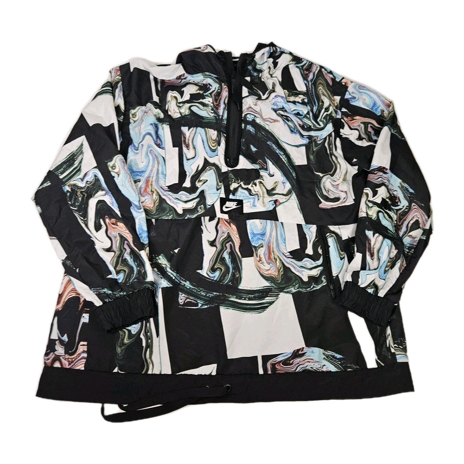 Nike Windbreaker Jacket Marbled Multicolor Mesh Trimmed Hooded Pullover EUC XL