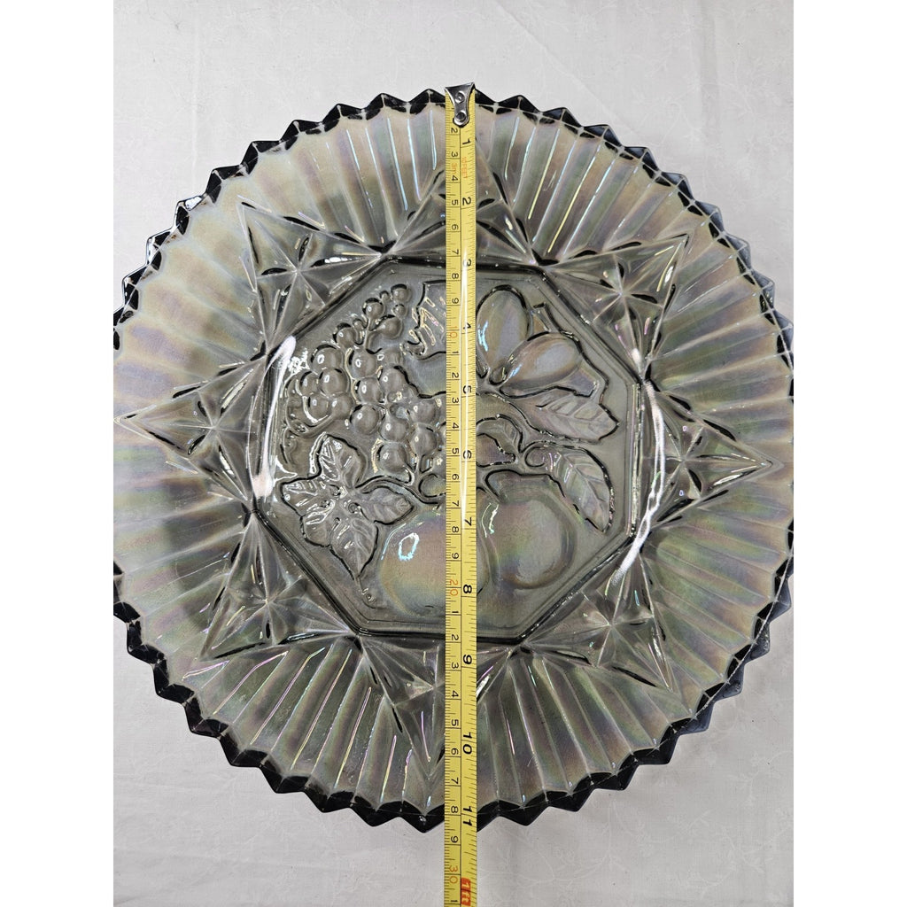 Vtg Federal Pioneer Iridescent Smoky Gray Carnival Glass Plate Dish 11" Tray