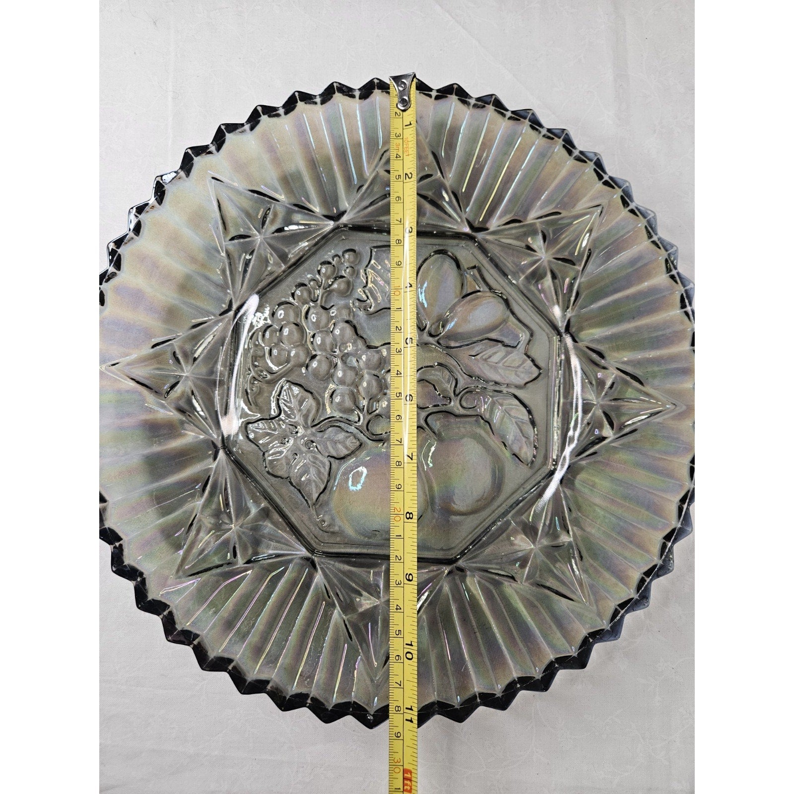 Vtg Federal Pioneer Iridescent Smoky Gray Carnival Glass Plate Dish 11" Tray