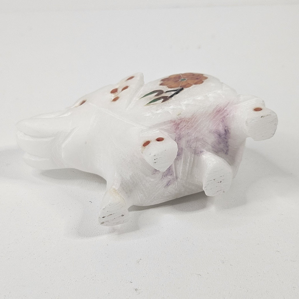 Vintage MCM Lucky Elephant Figurines Artisan Carved White Marble