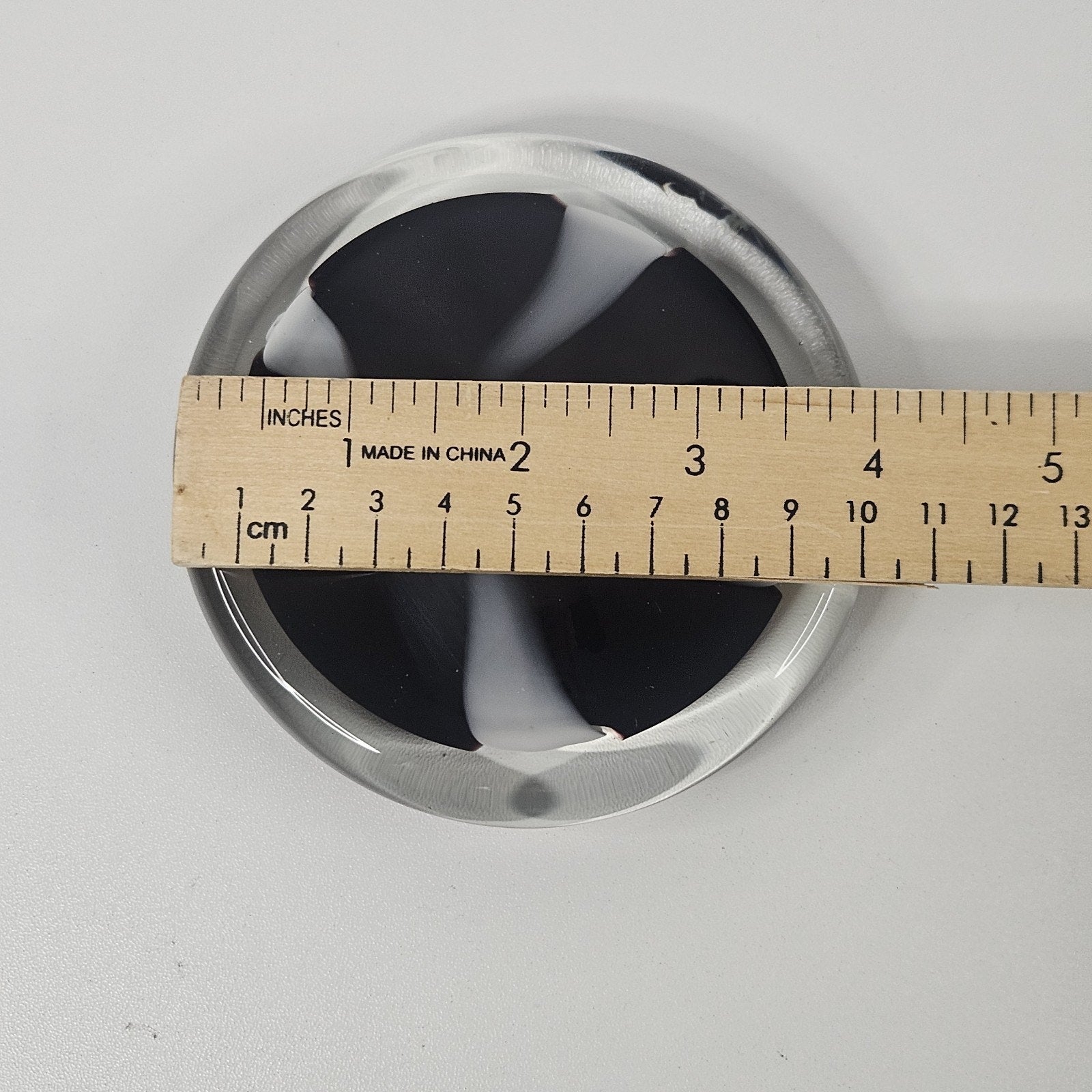 MCM Camer Glass NYC Black White Swirl Italian Art Glass Paperweight Vintage 4"