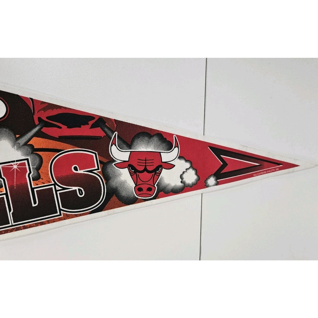 Vintage 90s Chicago Bulls NBA Basketball Red Smoke Pennant Tag Express Duluth