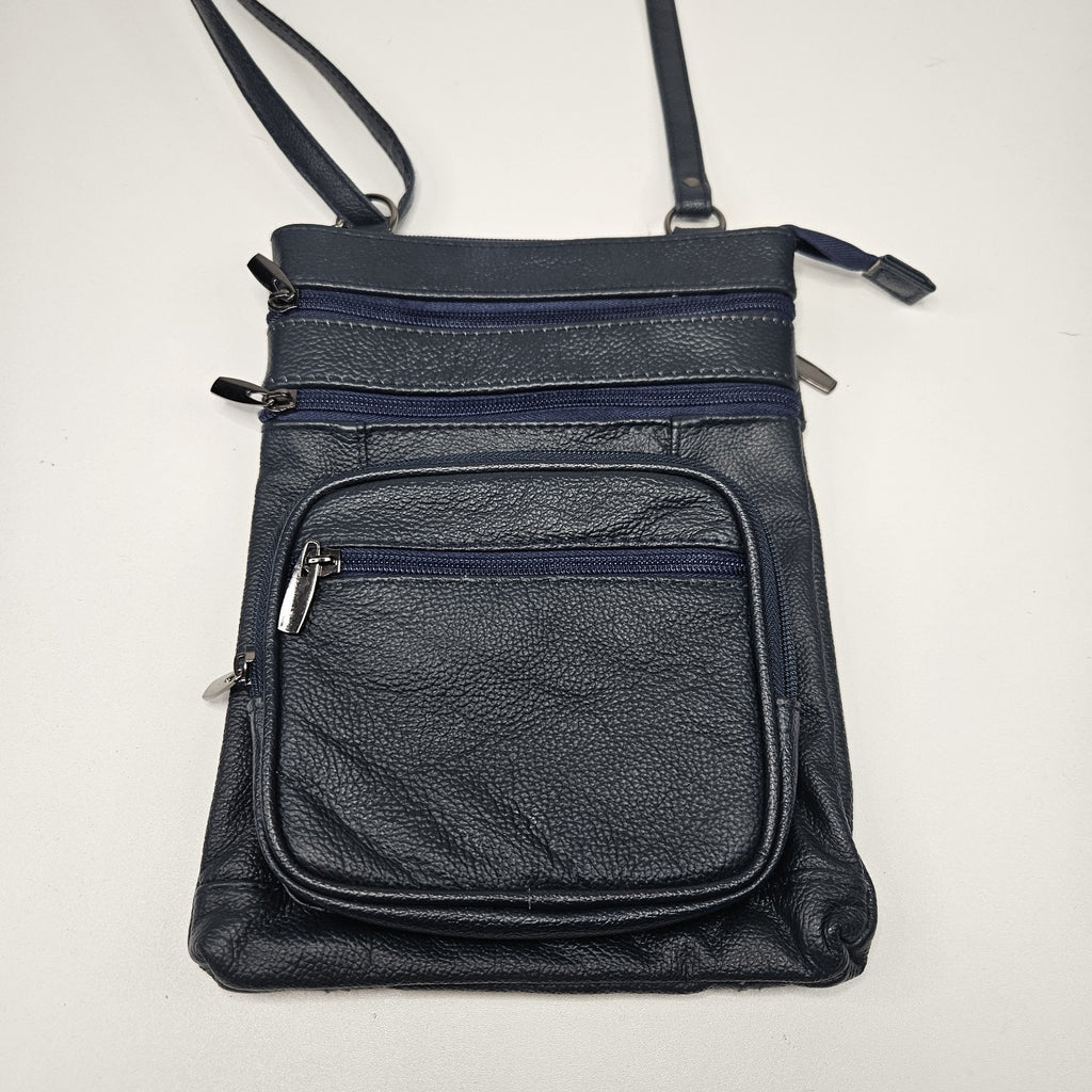 Krediz Leather Navy Blue Crossbody Bag Travel Purse 5 Compartments