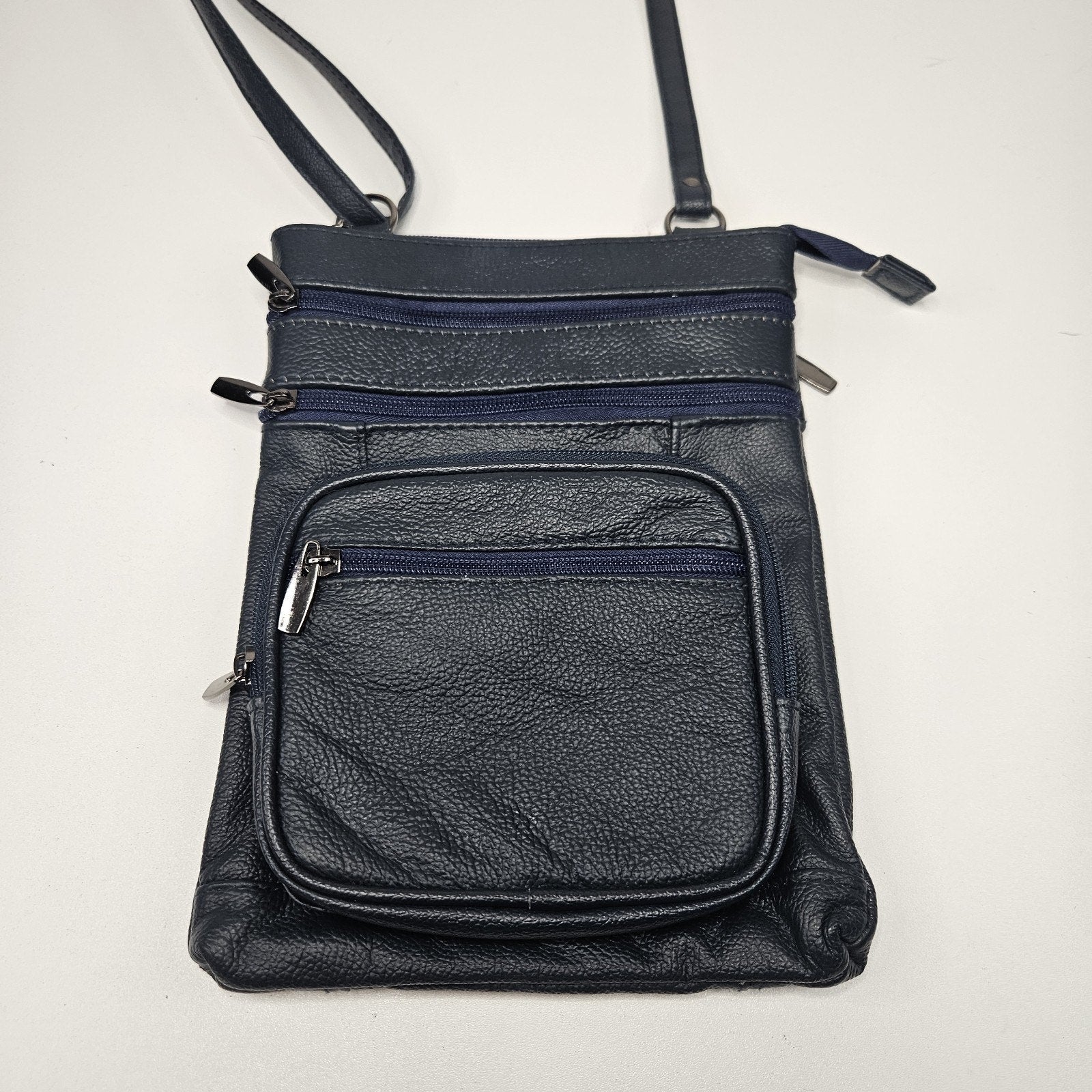 Krediz Leather Navy Blue Crossbody Bag Travel Purse 5 Compartments