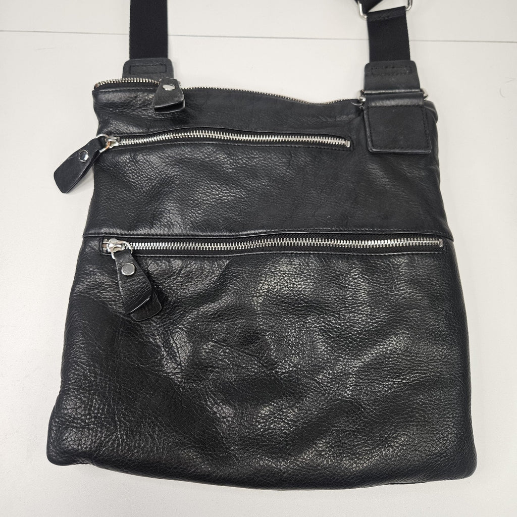 Margot Bags Black Genuine Leather Triple Zipper Crossbody Purse Bag