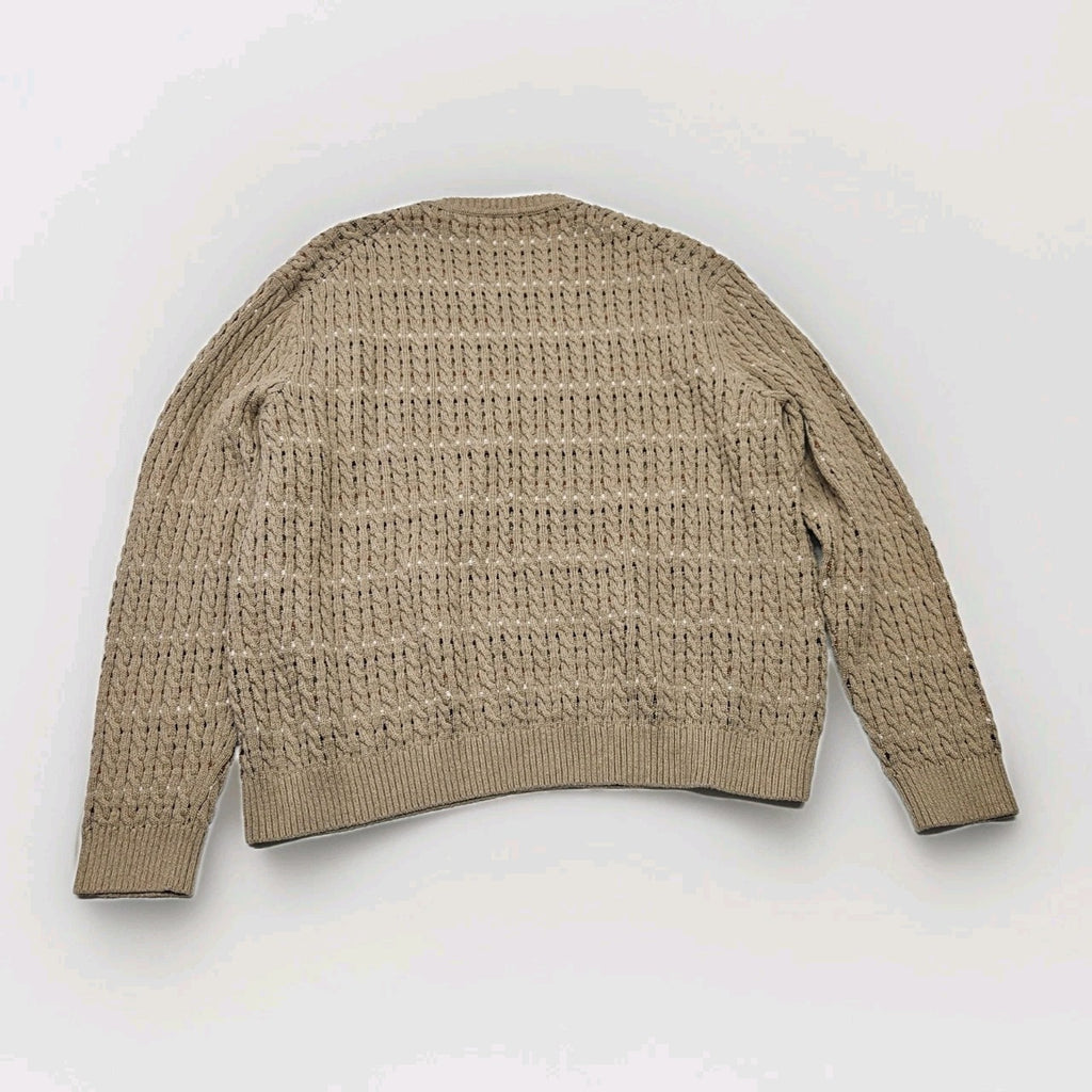 Vtg 100% Cotton Knit Pull Over Sweater Unisex XL Tan Minimalist Preppy Grandpa