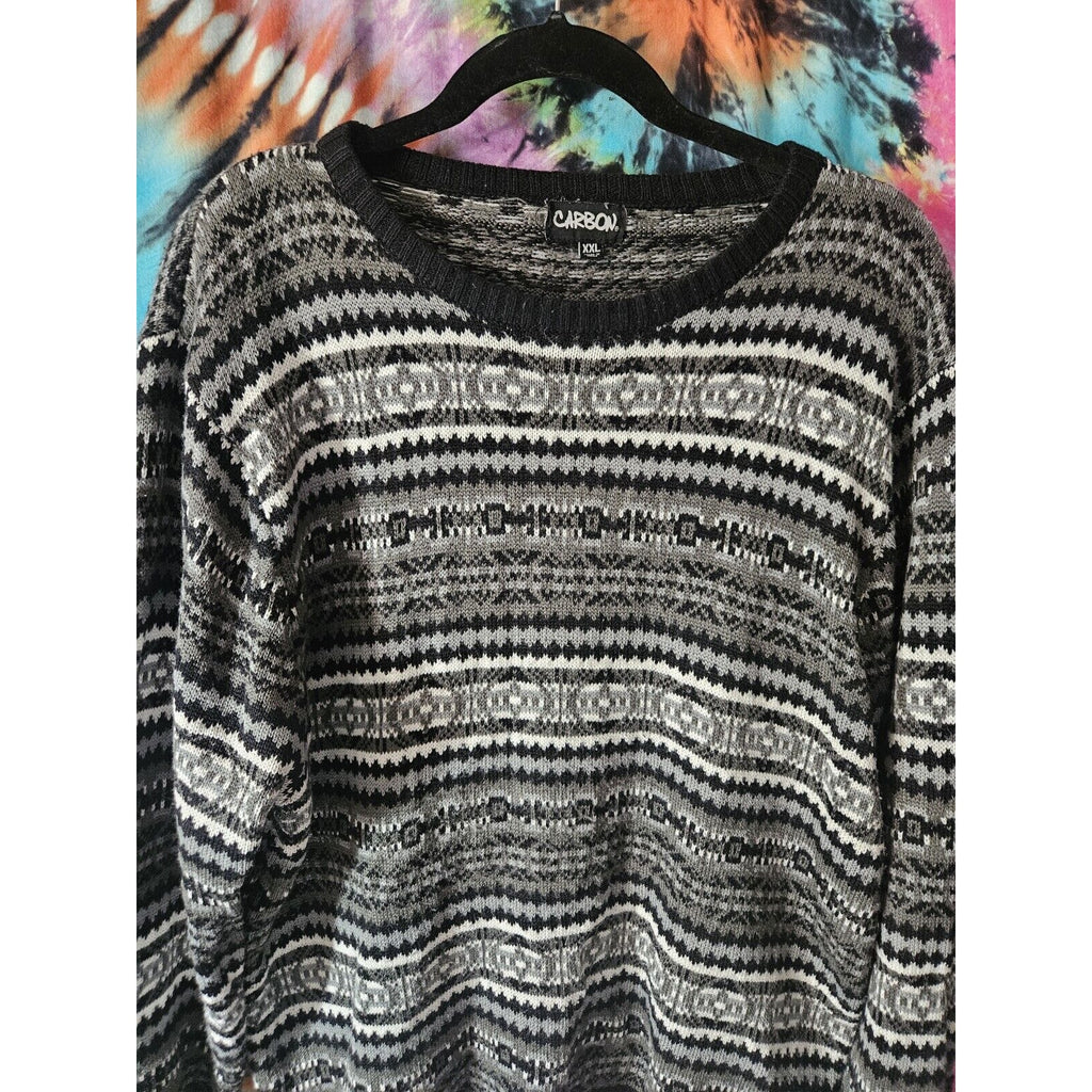 Carbon Fair Isle Men's Black And White Pullover Sweater XXL Y2K