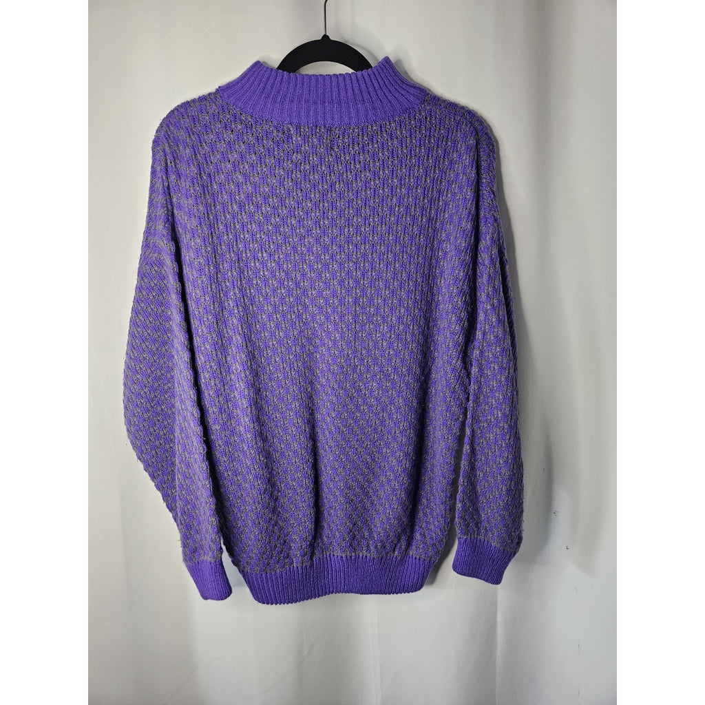 Vintage Hunter Glen Open Knit Sweater Large Purple Gray 1/4 Zip Lightweight