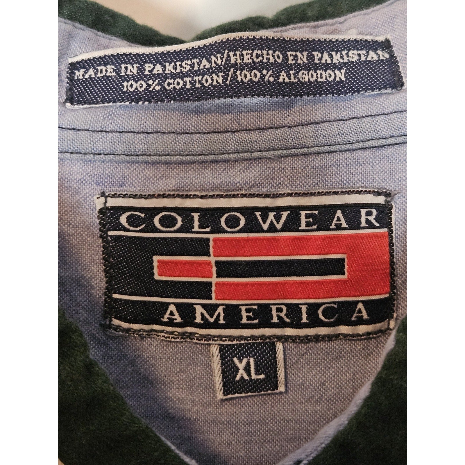 Colorwear America Button Up Shirt Adult Green Red White Stripped Short Sleeve XL