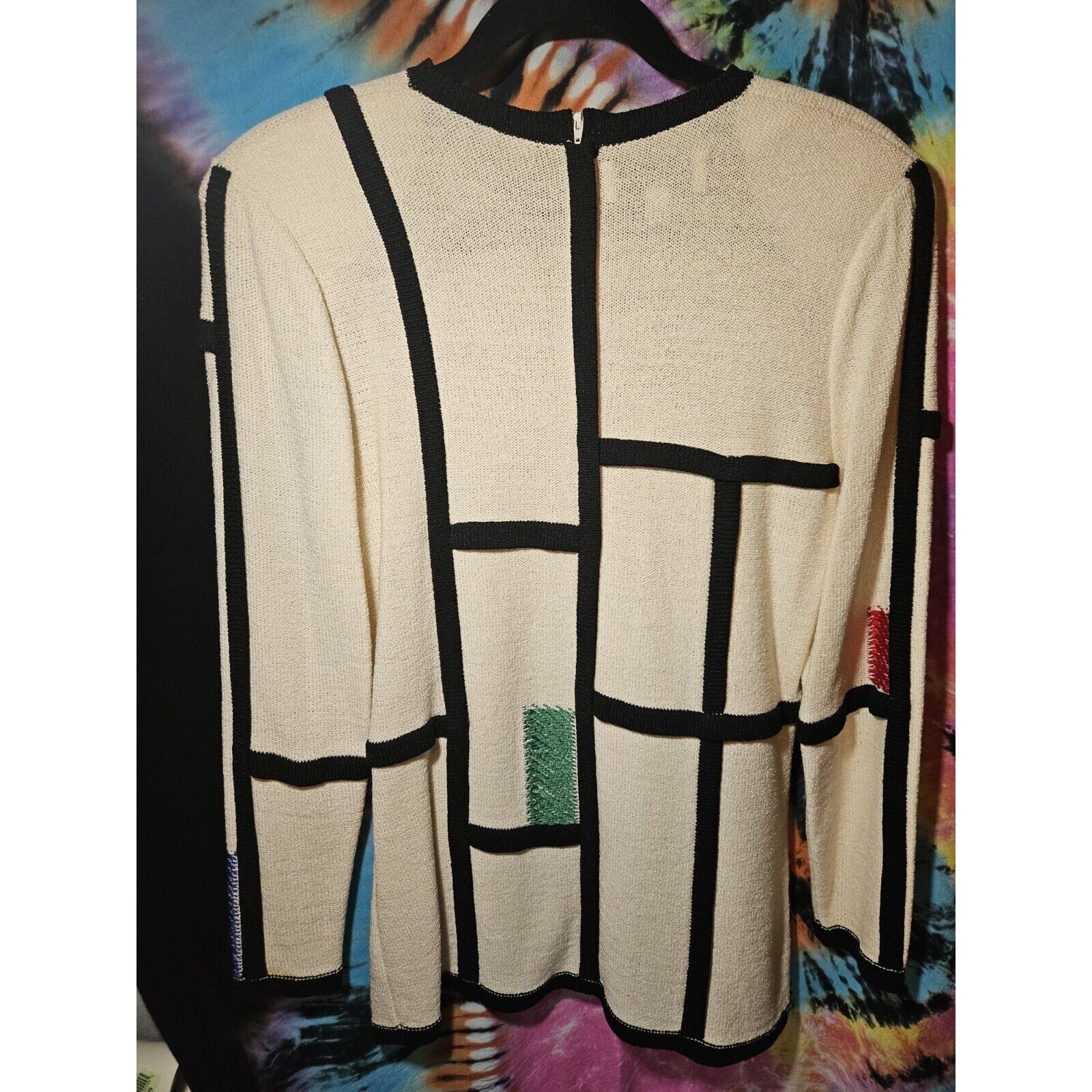 Vintage 80s 90s Viana Knits Tunic Sweater Mondrian Art Color Block 60s Style Size 12
