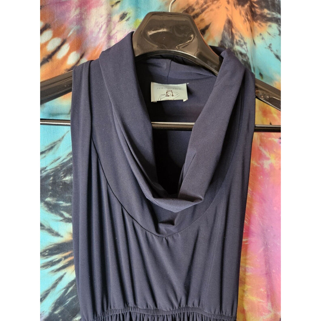 Judith March Vintage Dress Navy Cowl Neck Racer Back Sleeveless Stretch