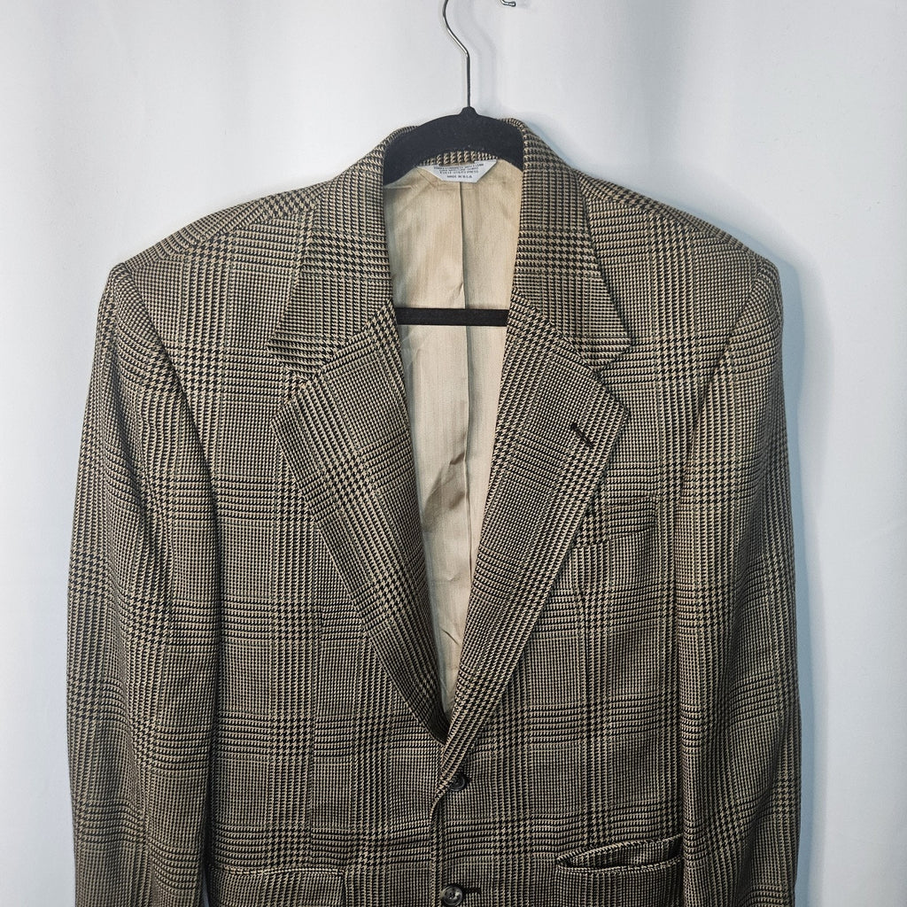 Hunting Horn Houndstooth Wool Blend Blazer Sports Coat Mens 40R Suit Jacket