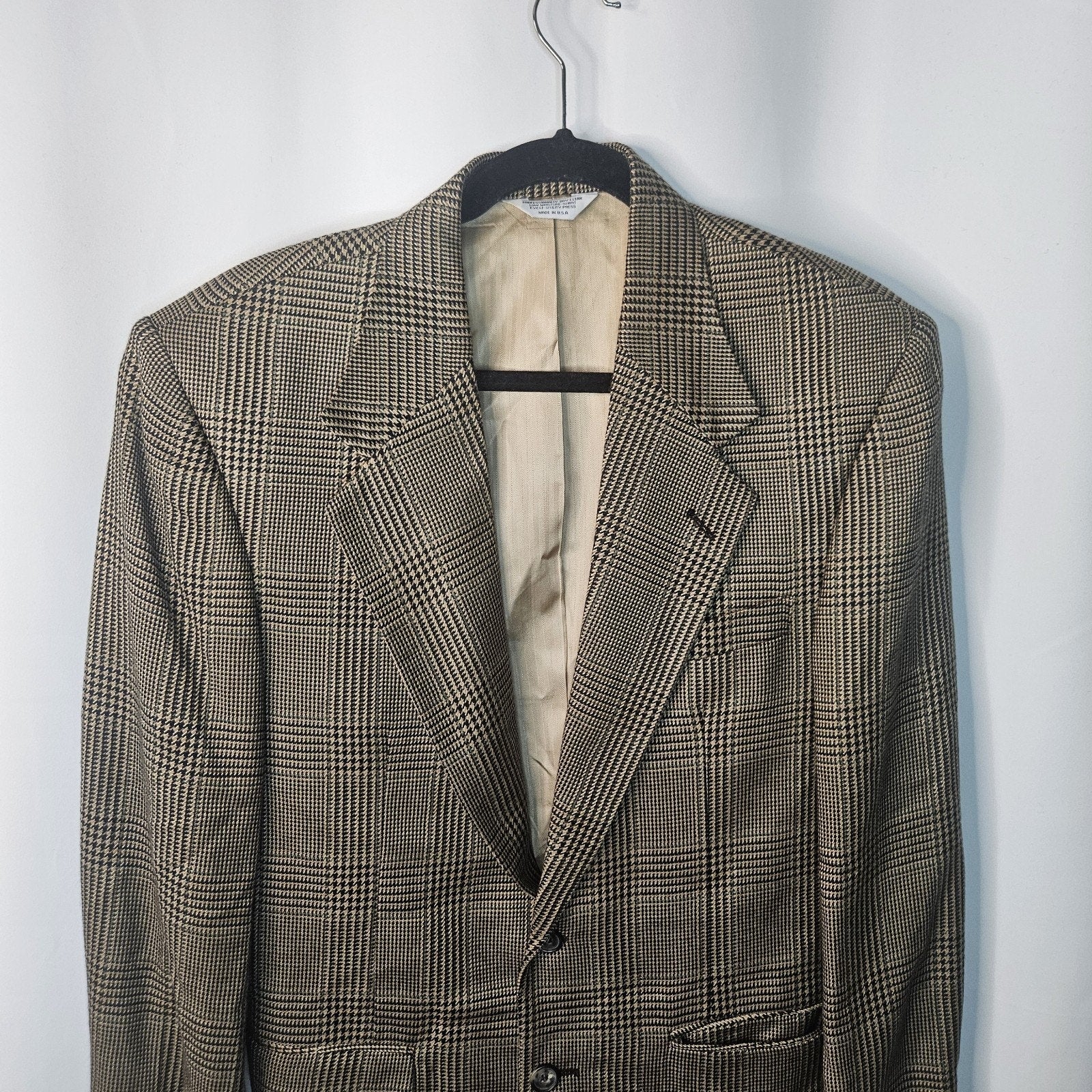 Hunting Horn Houndstooth Wool Blend Blazer Sports Coat Mens 40R Suit Jacket