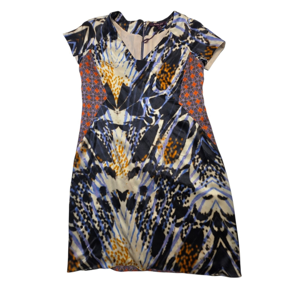 RACHEL ROY Collection Multicolored Patch Pattern Silk V Neck Sheath Dress Sz 8